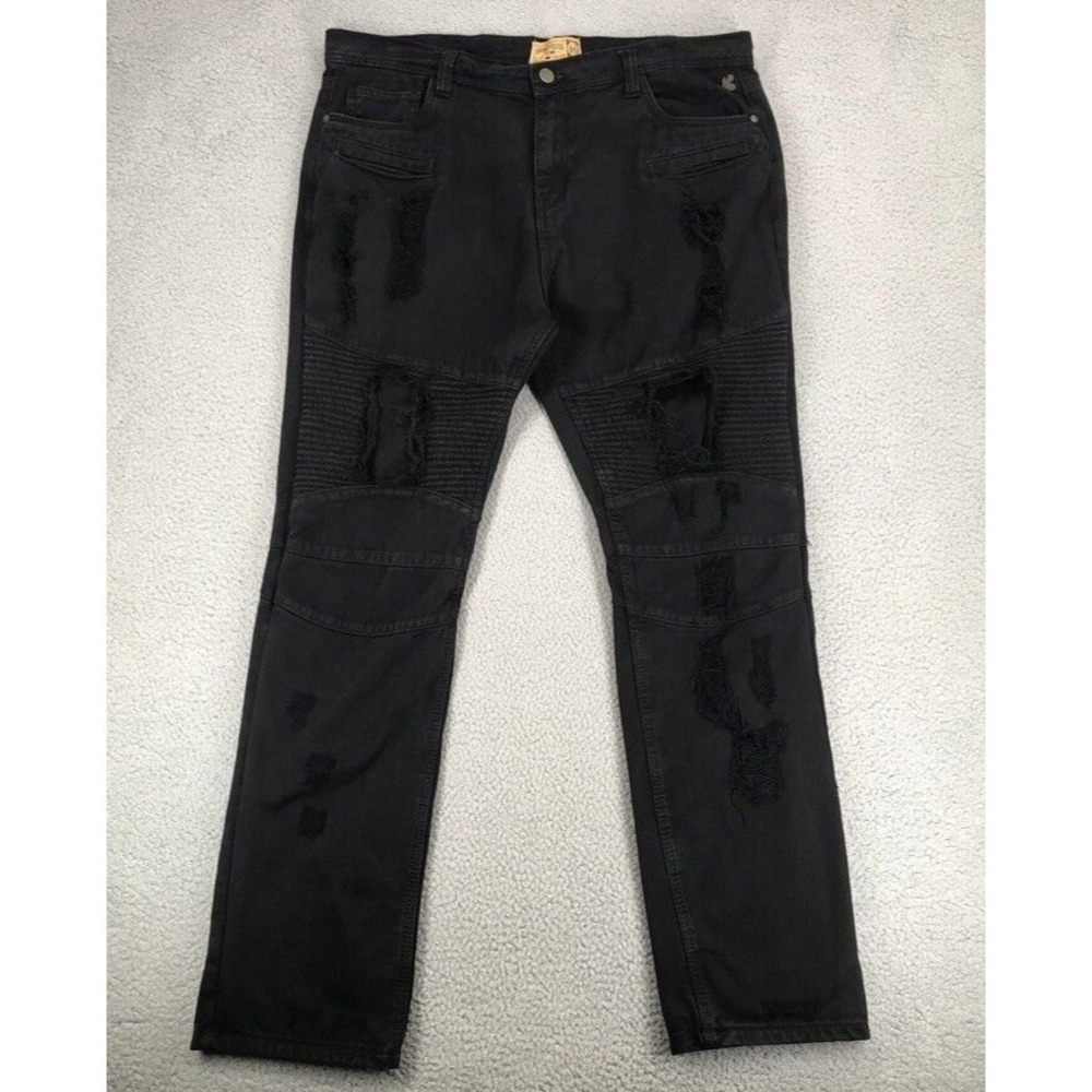 Grindhouse Denim Jeans‎ Men Size 40 Ribbed Ripped High Rise Straight Leg Black